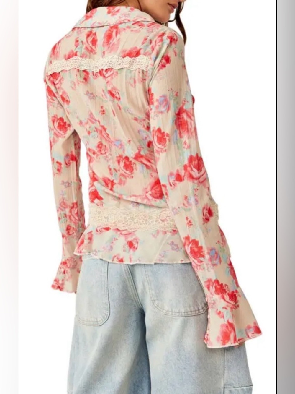 New Free People Bad At Love Floral Lace Trim Too ~ Pink & Mint - Picture 2 of 12